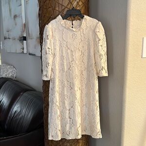 GB Girls lace Cream A-Line Puff Sleeve Dress